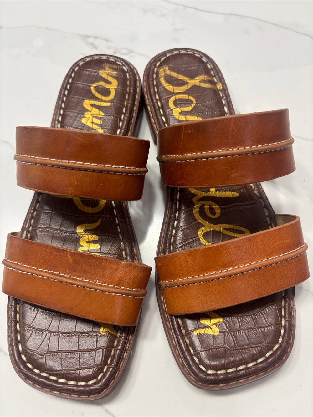 Sam Edelman Cognac Double-Strap Slide Sandals - Picture 3 of 9